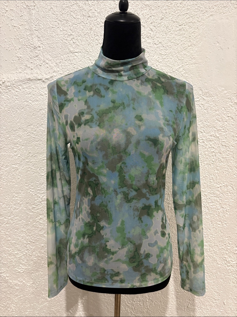 by anthropologie sheer green blue turtleneck mesh long sleeve top